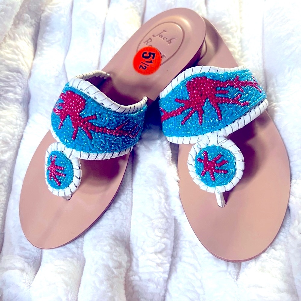 JACK ROGERS “BEADED” Sandals Coral🪸design! 
Very Very RARE & Hard to Find🔥 (NEW)